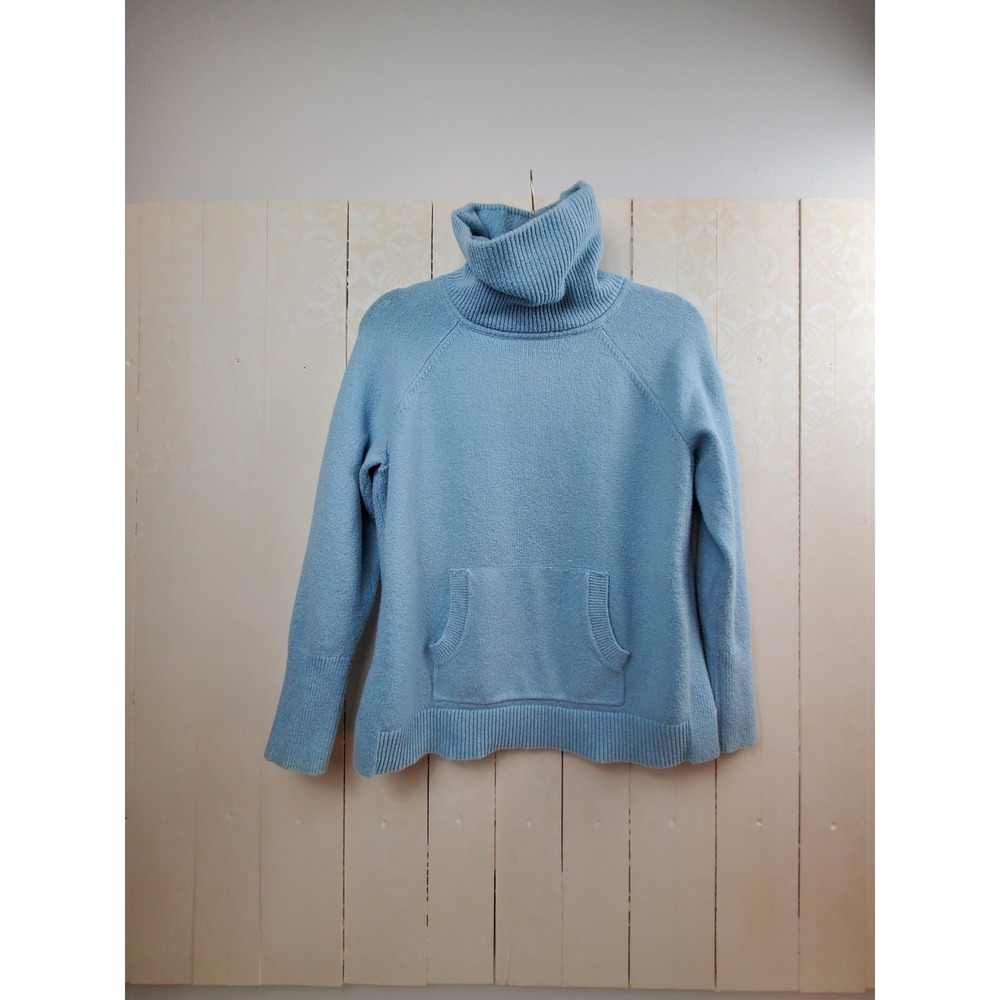 Loft‎ Womens Light Blue Turtleneck Sweater Kangaroo Pocket Size Large